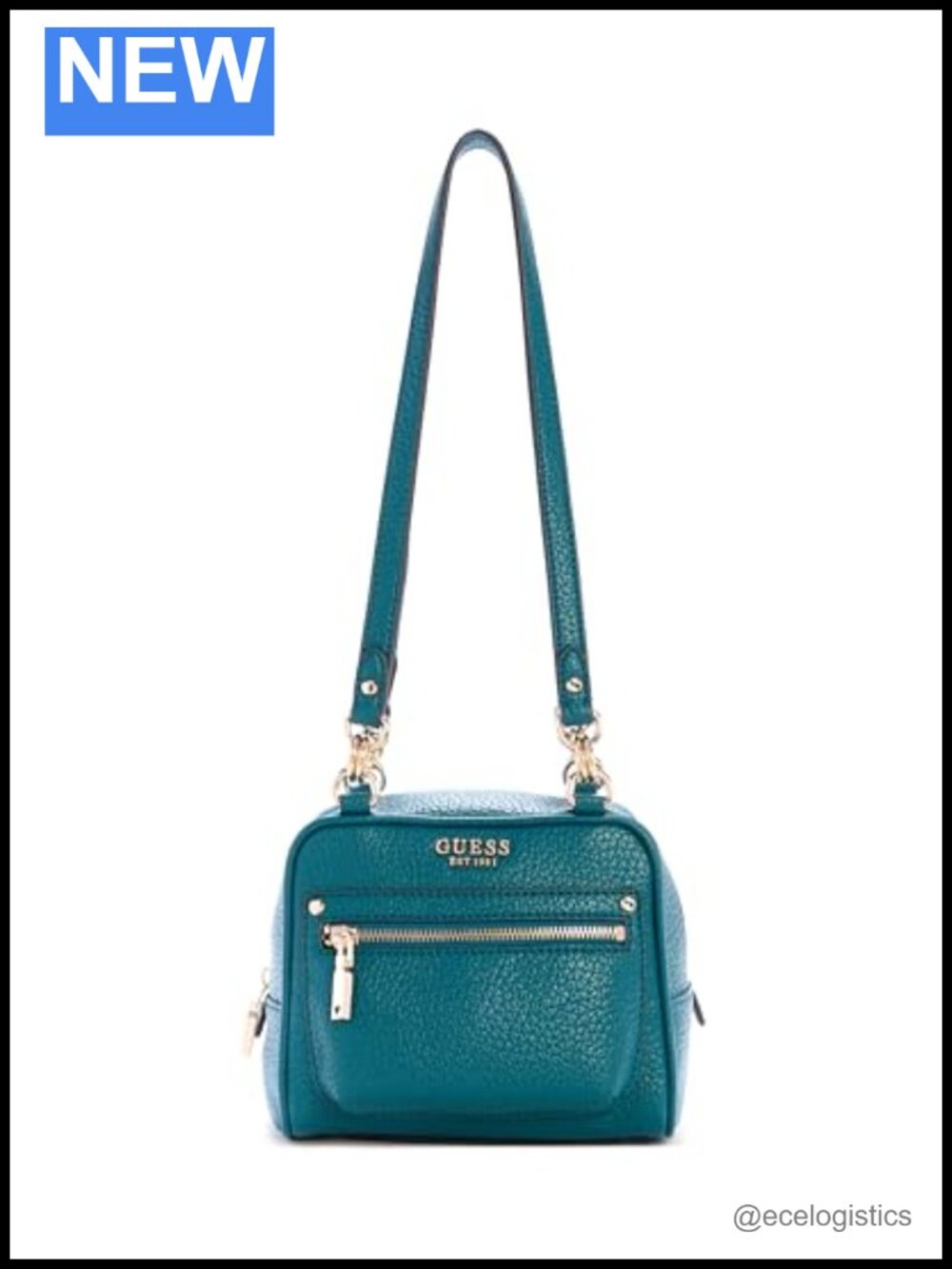 GUESS Marsha Box Shoulder Bag Teal Satchel with Gold Hardware